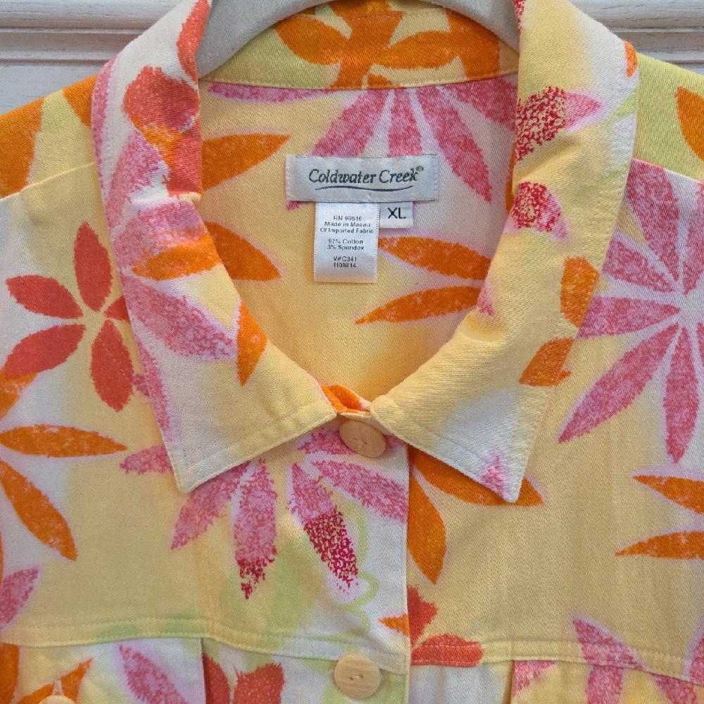Coldwater Creek Lightweight Floral Jacket In Pink Yellow and Orange